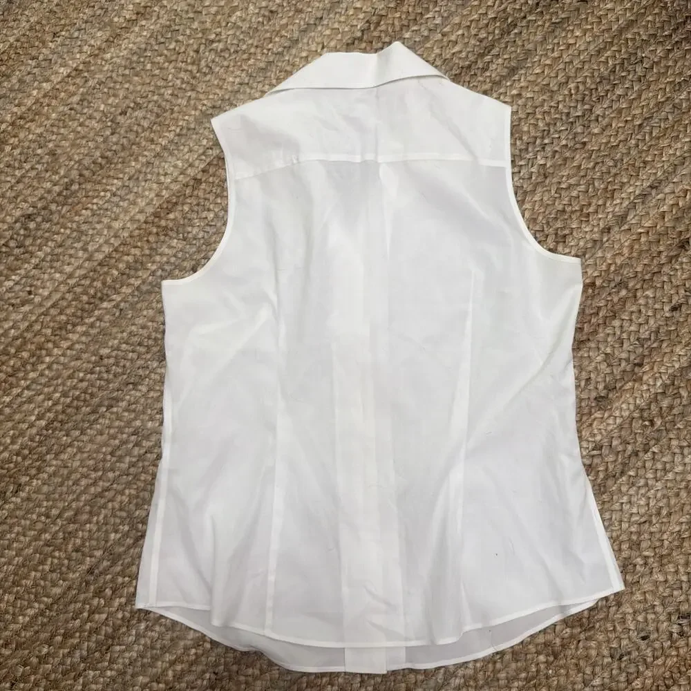 Talbots Non-Iron Sleeveless White Blouse Button Front Career Capsule Sz 14 - Picture 6 of 7